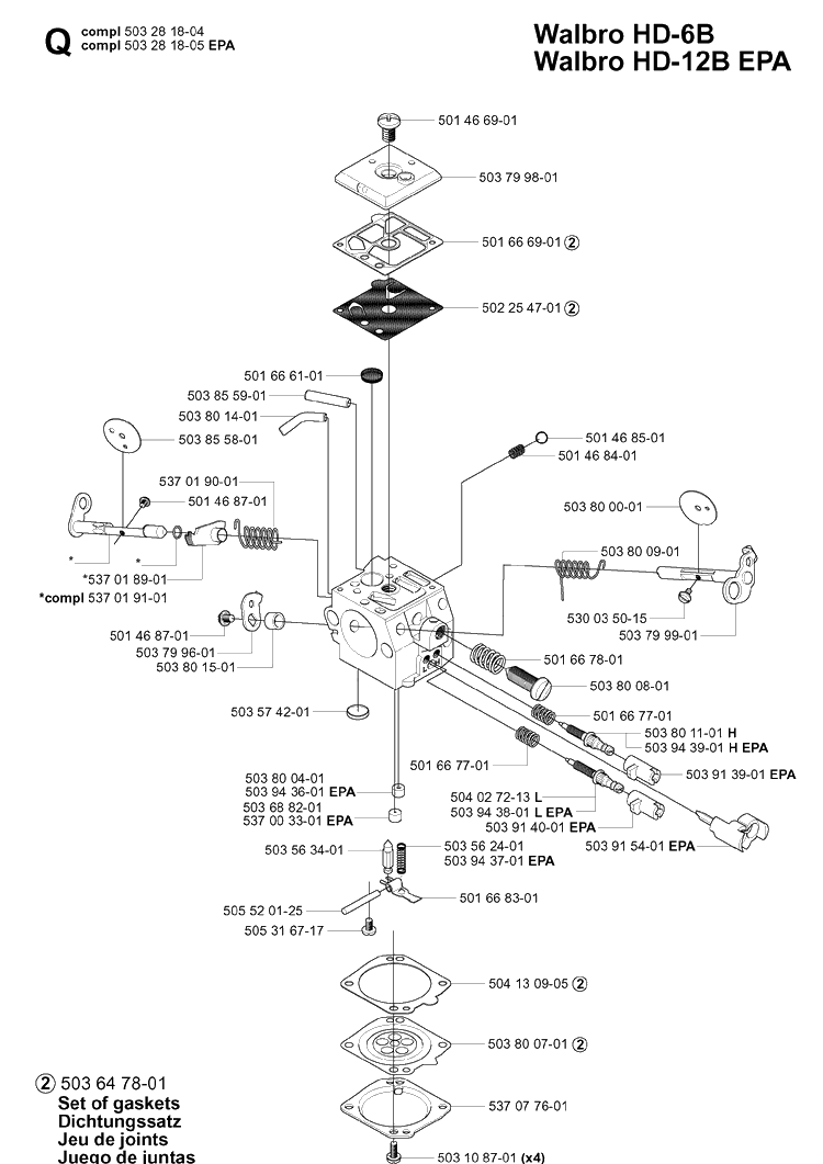 Carburetor Details Diagram and Parts List for 372XP/ (XPG)(20034000001-20051800000) Husqvarna Chainsaw