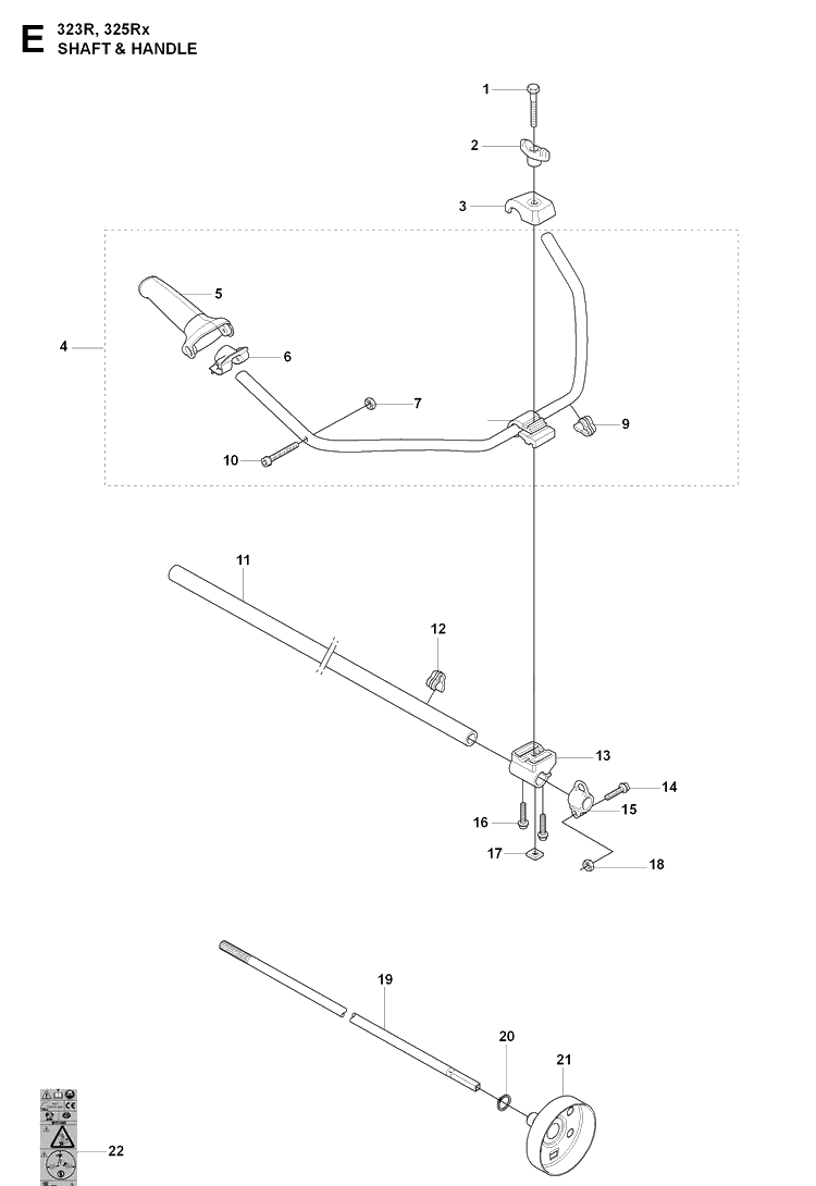 Shaft And Handle Diagram and Parts List for 325RX 20080900001-Current Husqvarna Brush Cutter