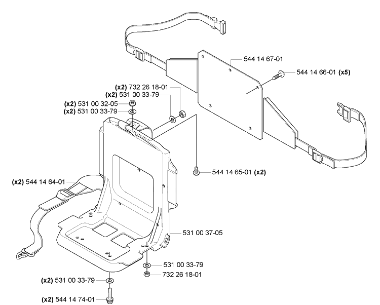 Frame / Harness Diagram and Parts List for 165BT 2005-08 Husqvarna Leaf Blower / Vacuum