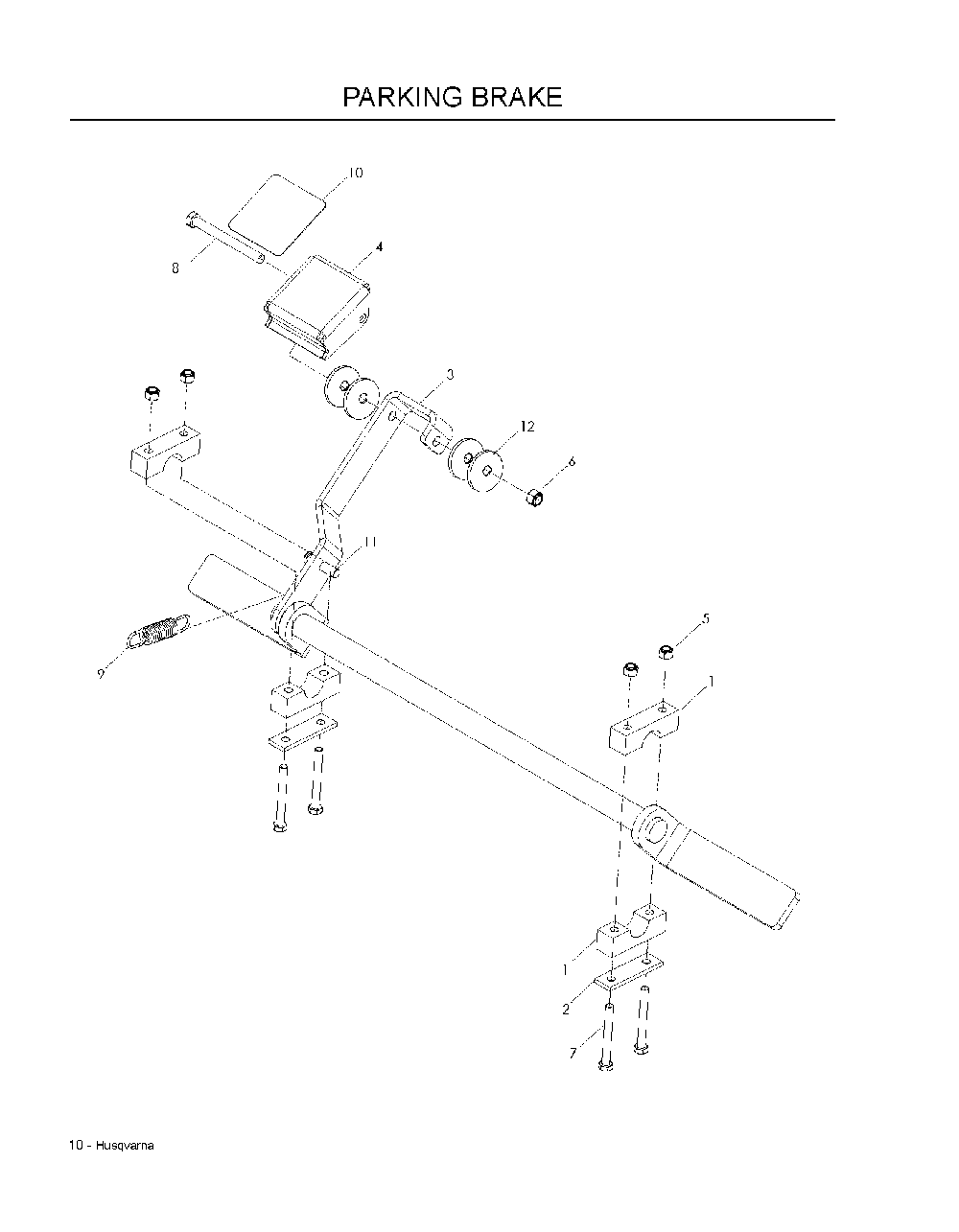 Parking Brake Diagram and Parts List for WH3615966947001 2008-08 Husqvarna Lawn Mower