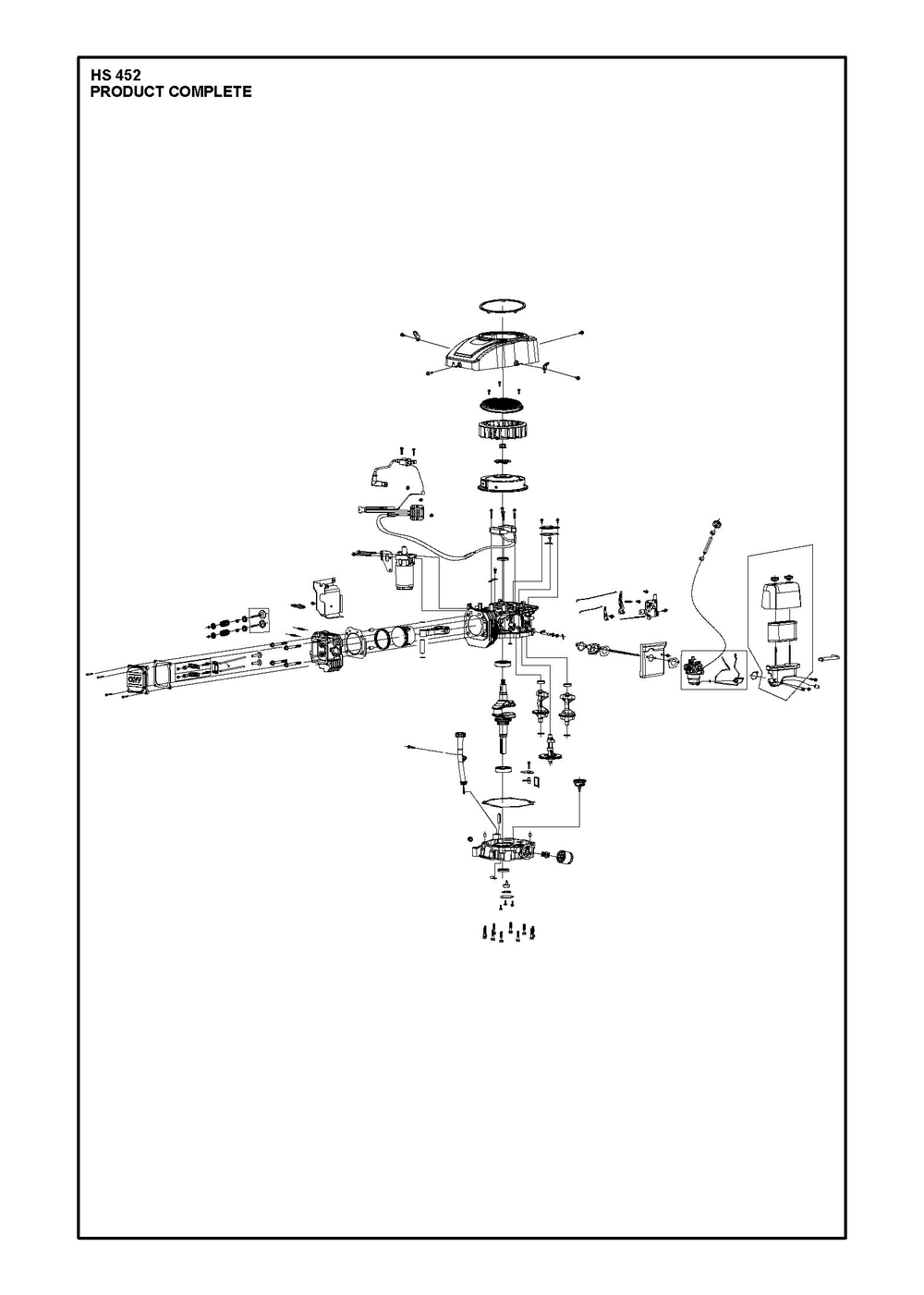 Complete Product Diagram and Parts List for HS452  Husqvarna Engine