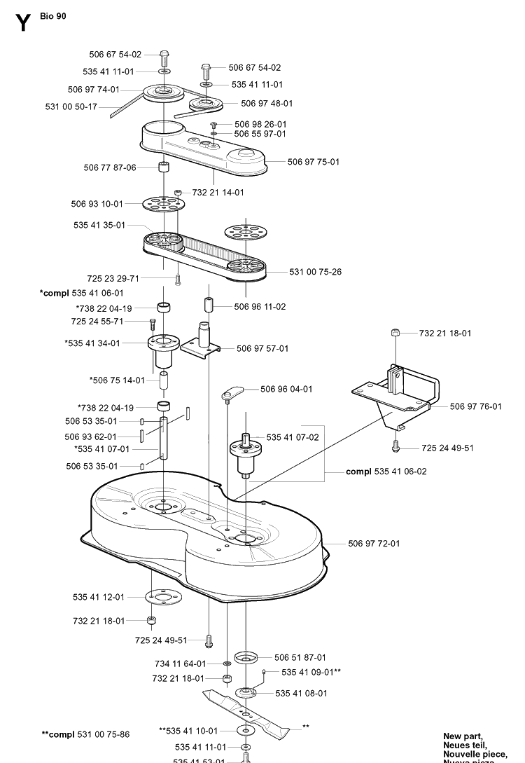 90cm Cutting Deck Diagram and Parts List for PR15 2003-01 Husqvarna Lawn Mower