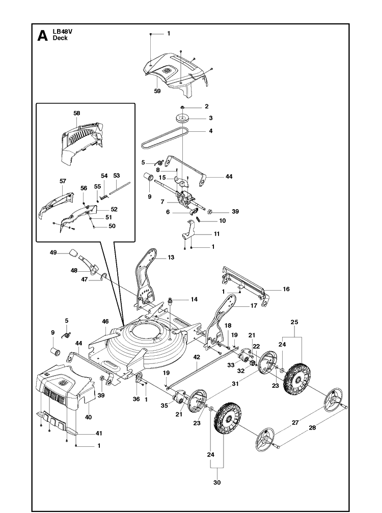Mower Deck / Cutting Deck Diagram and Parts List for LB48V  Husqvarna Lawn Mower