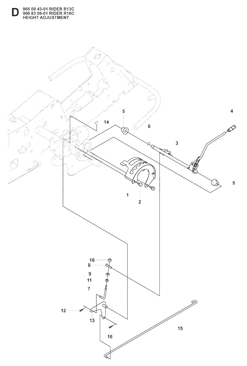 Height Adjustment Diagram and Parts List for R13C (965094301)(2008-04) Husqvarna Lawn Tractor