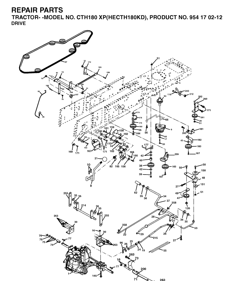 Drive Diagram and Parts List for CTH180XP (HECTH180KD)(2004-09) Husqvarna Lawn Tractor