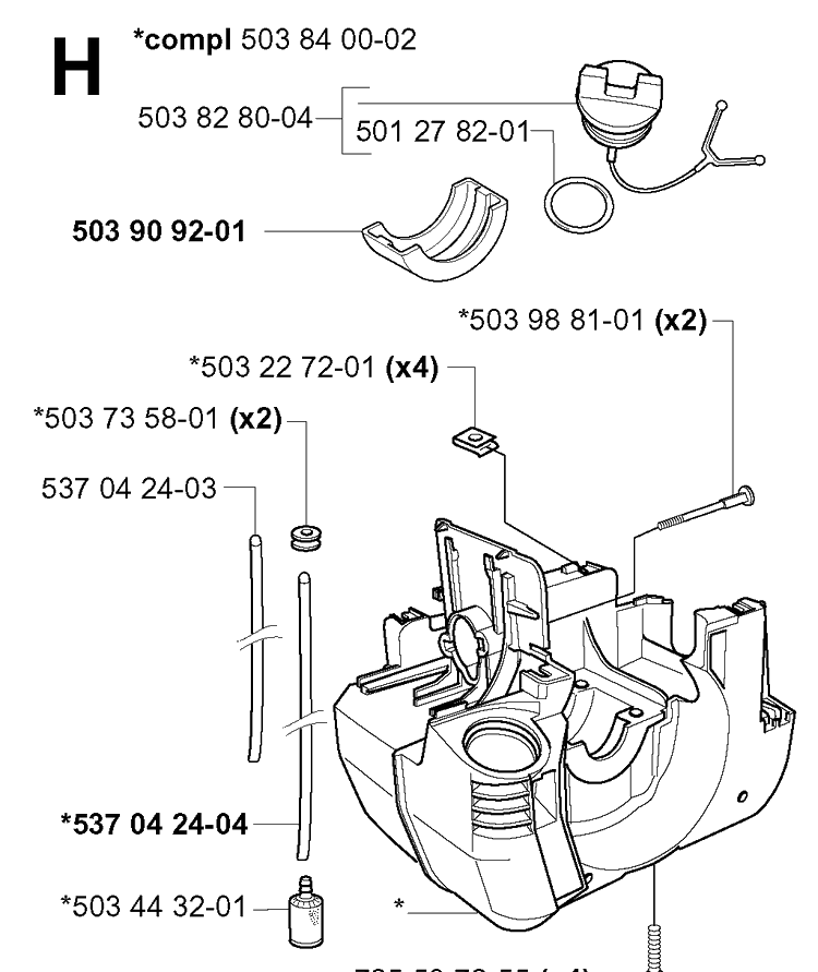 Crankcase Diagram and Parts List for 227L 2000-10 Husqvarna Trimmer