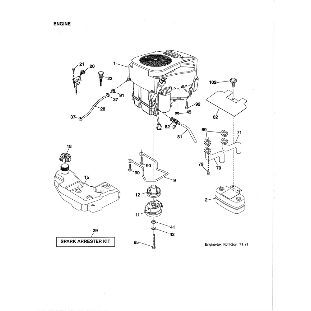 Engine Diagram and Parts List for 96043026100  Husqvarna Lawn Tractor