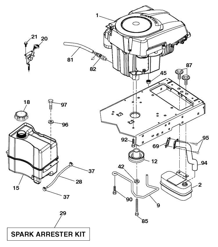 Engine Diagram and Parts List for YTH21K46 (96043012000)(2010-11) Husqvarna Lawn Tractor