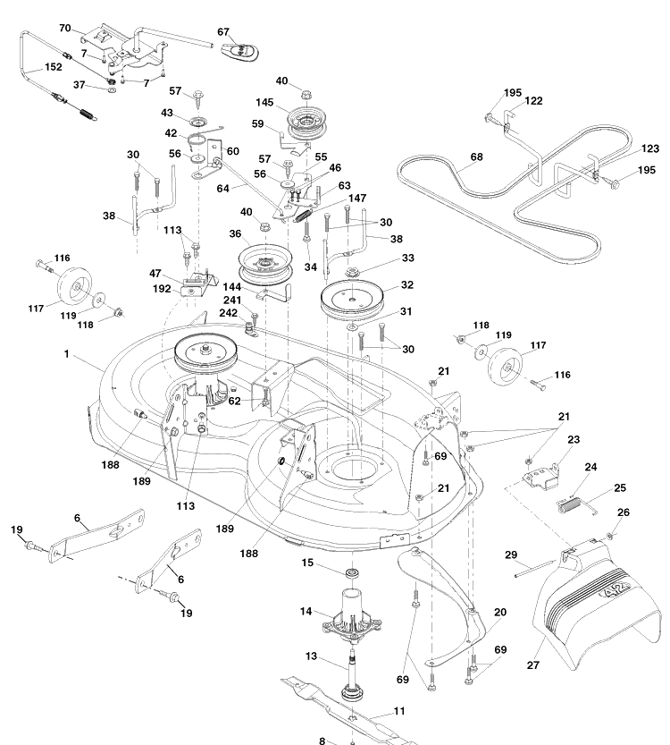 Mower Deck Diagram and Parts List for YTH2042 (96043009201)(2010-02) Husqvarna Lawn Mower