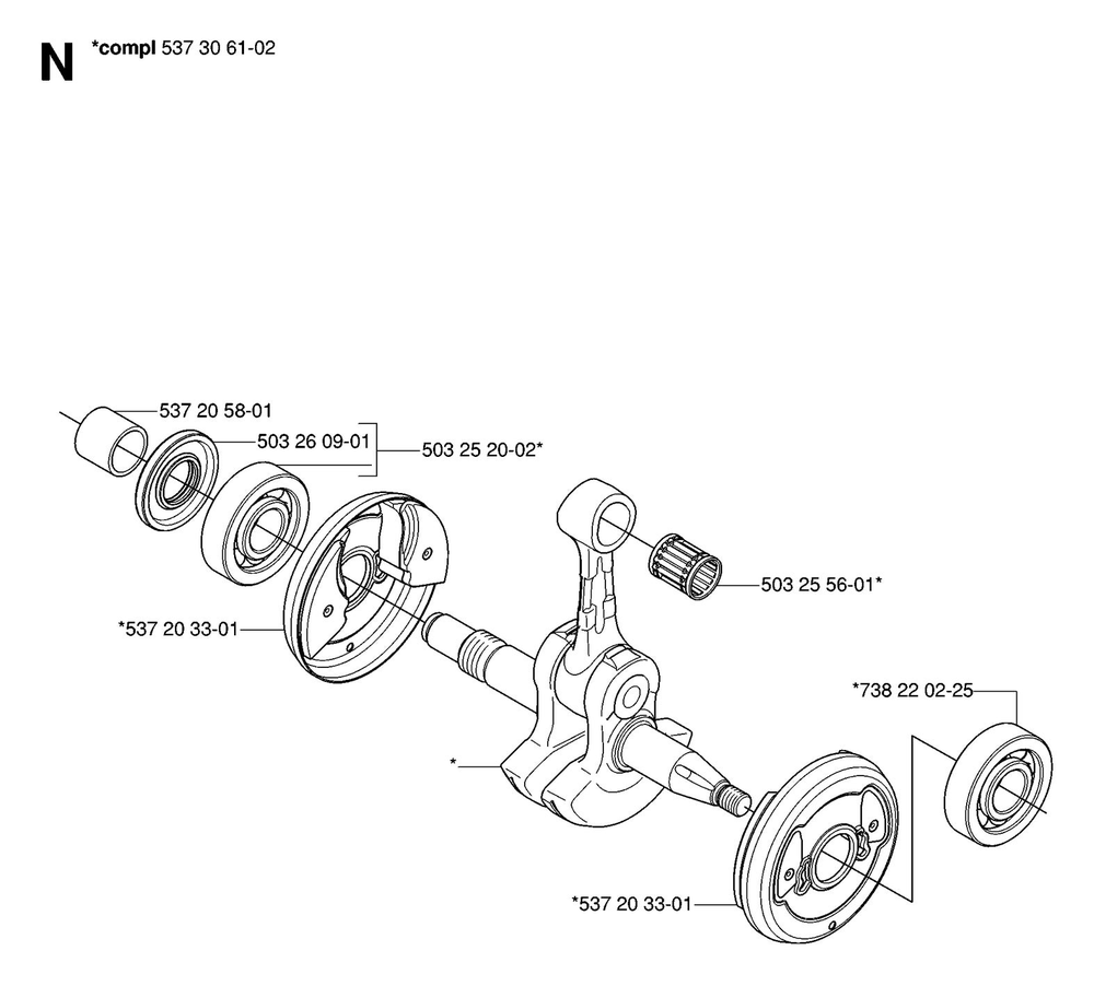 Crankshaft Diagram and Parts List for 575XP-575XPG 575 XP W - 575 XPGW Husqvarna Chainsaw