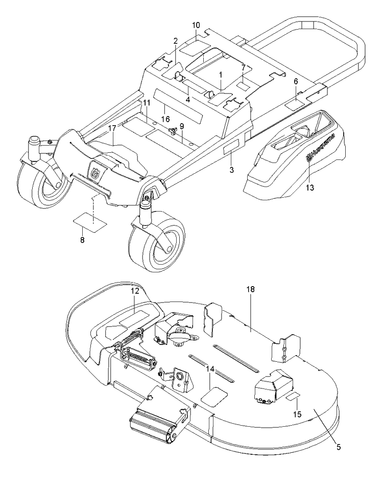 Decals Diagram and Parts List for Z242F (96795380200)(2018-10) Husqvarna Lawn Mower