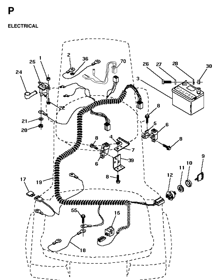 Electrical Diagram and Parts List for LT125 1998-02 Husqvarna Lawn Tractor