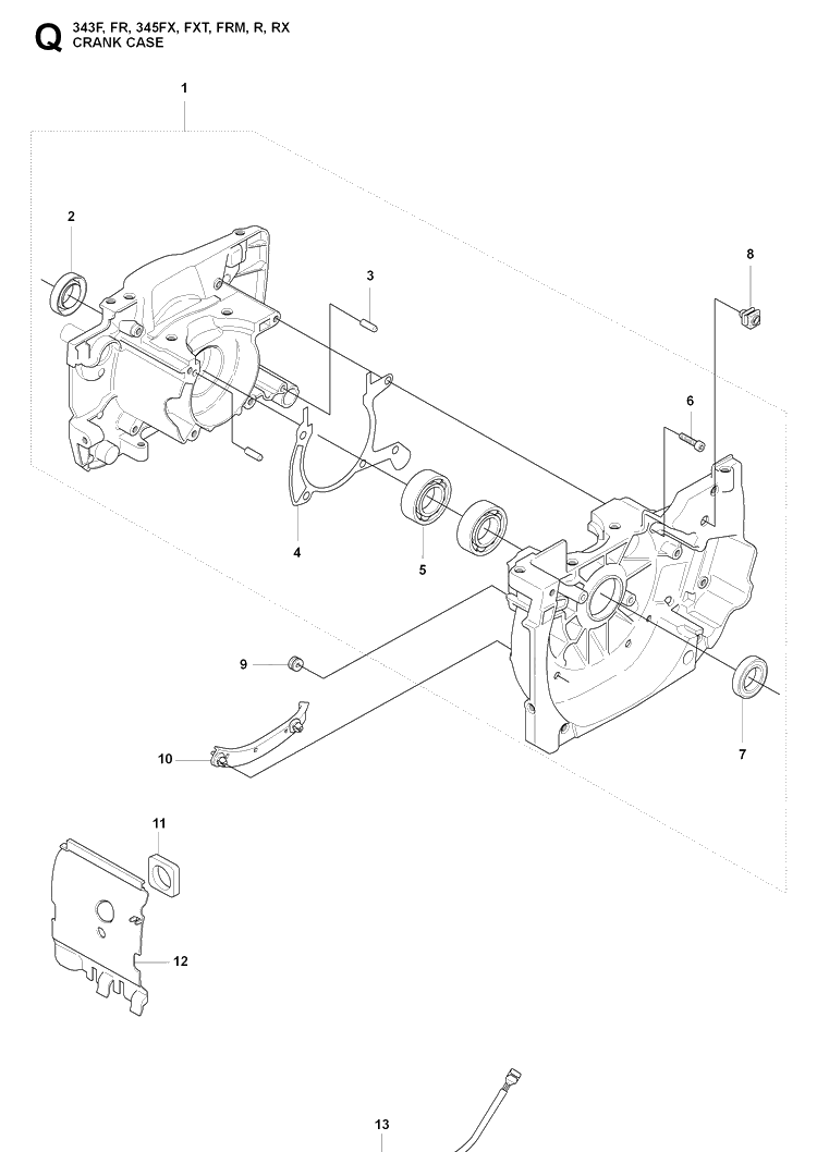 Crankcase Diagram and Parts List for 343FRM  Husqvarna Brush Cutter