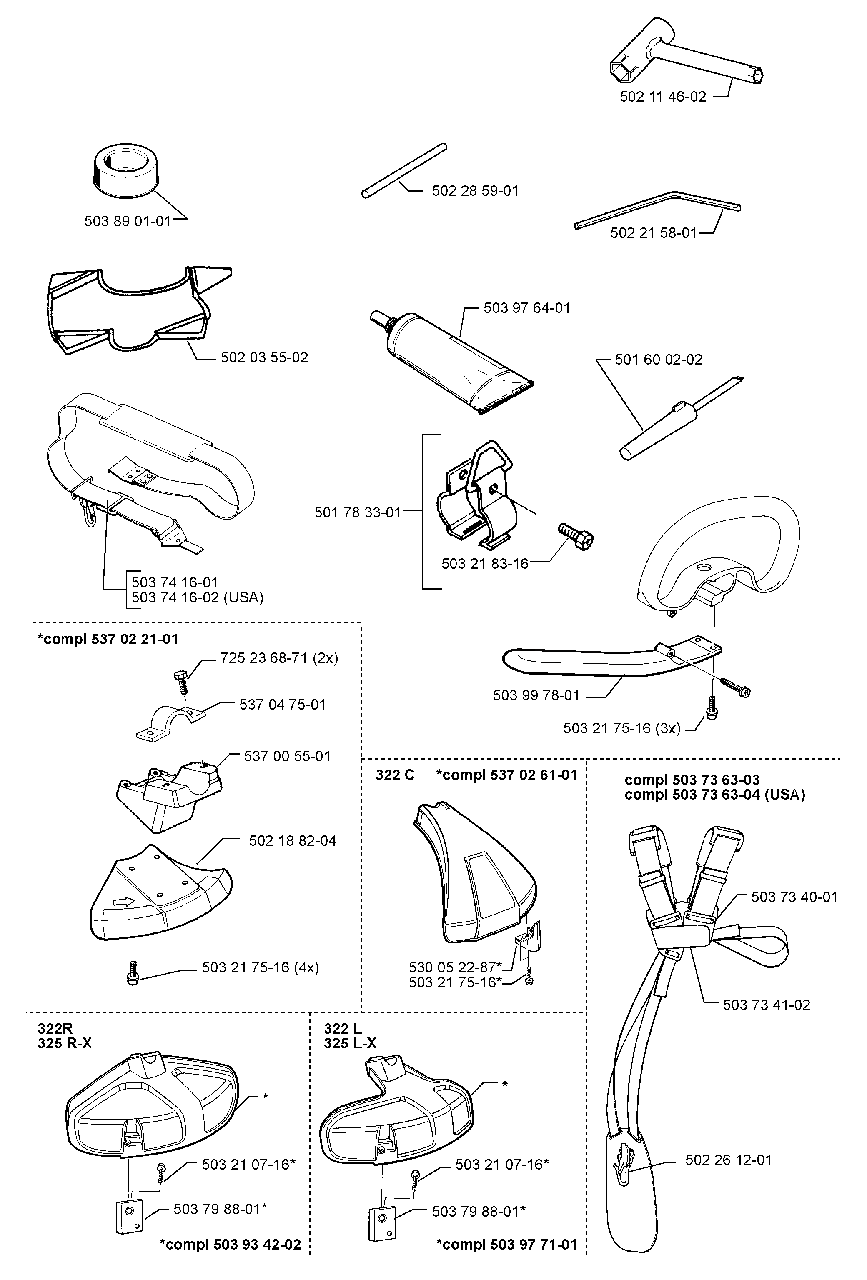 Accessories Diagram and Parts List for 325LX 1999-03 Husqvarna Trimmer