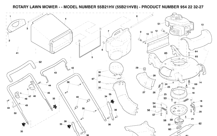 Repair Parts 2 Diagram and Parts List for 55B21HV (954223227)(2003-12) Husqvarna Lawn Mower