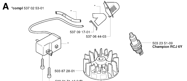 Ignition System Diagram and Parts List for 326HS99 (X-SERIES)(20020100001-20030100000) Husqvarna Hedge Trimmer
