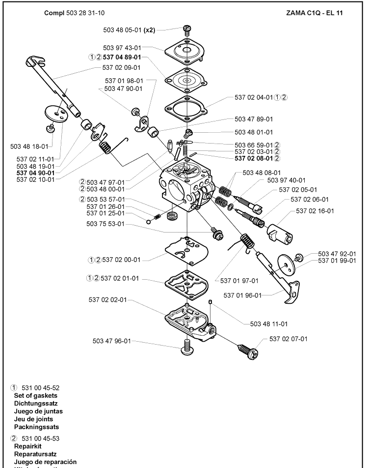 Carburetor Diagram and Parts List for 322C 2000-10 Husqvarna Brush Cutter