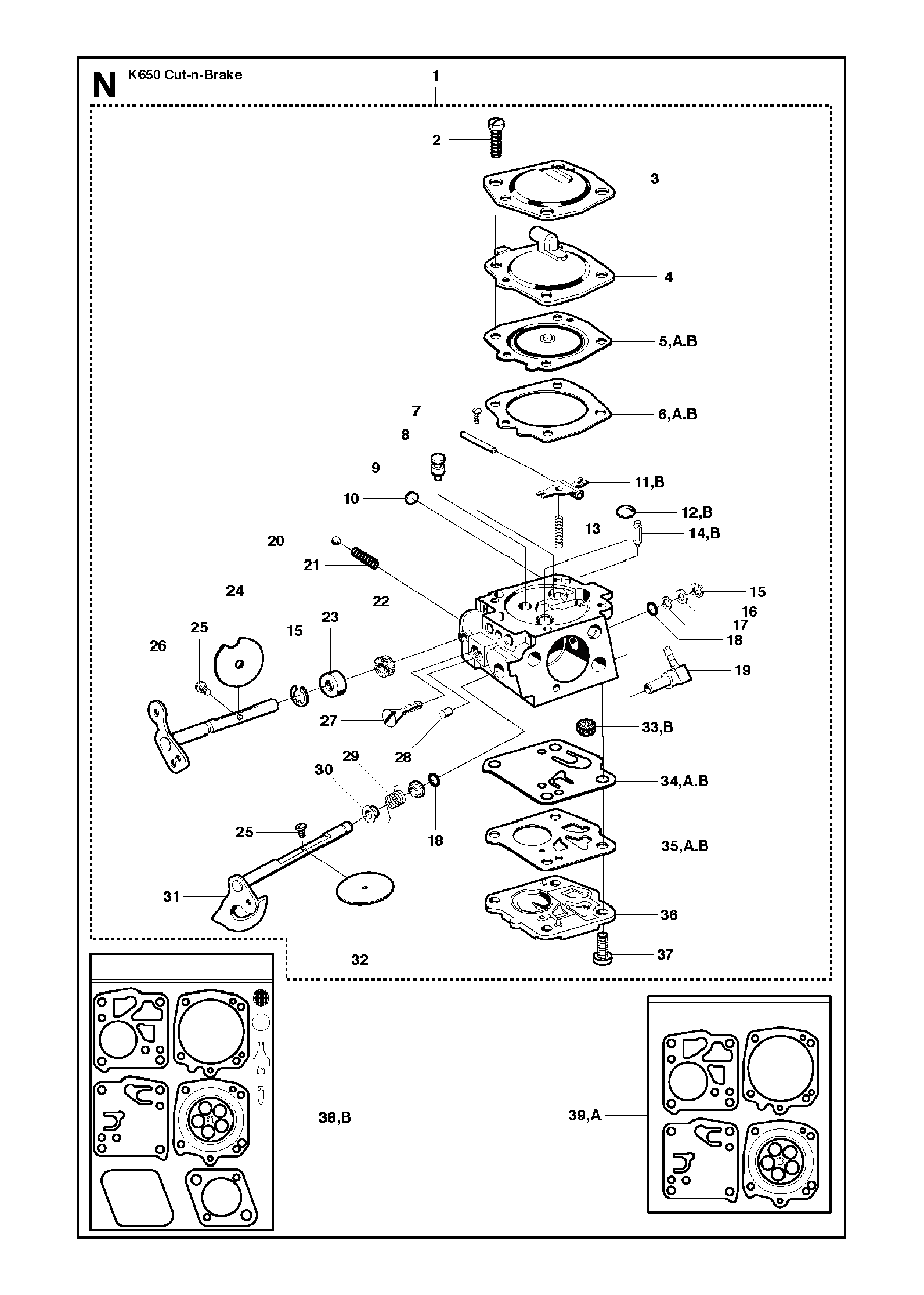 Carburetor Details Diagram and Parts List for K650CUT-N-BREAK 2007-01 Husqvarna Circular Saw