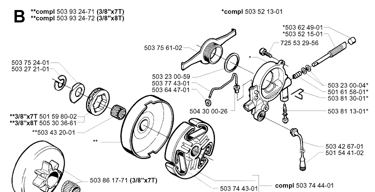 Clutch And Oil Pump 2 Diagram and Parts List for 365 20020100001-20034400000 Husqvarna Chainsaw