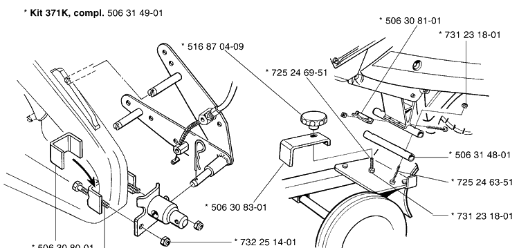 Hitch  2 Diagram and Parts List for KV03 (371 K)(3210 K)(1999-09) Husqvarna Lawn Tractor Accessories