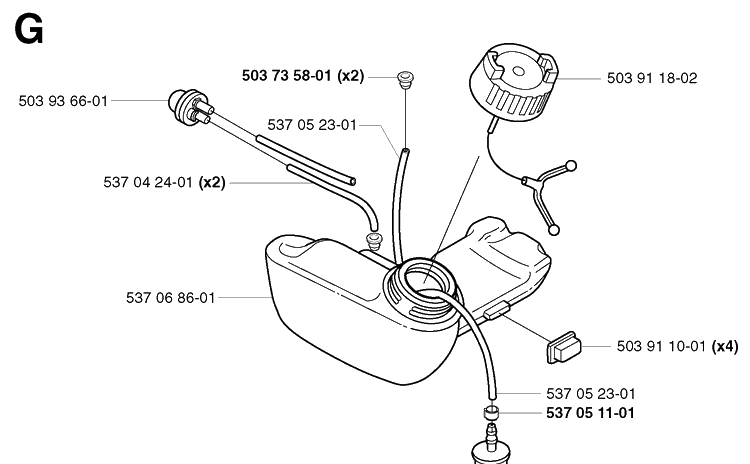 Fuel Tank Diagram and Parts List for 325RX 20001900001-20010500000 Husqvarna Brush Cutter