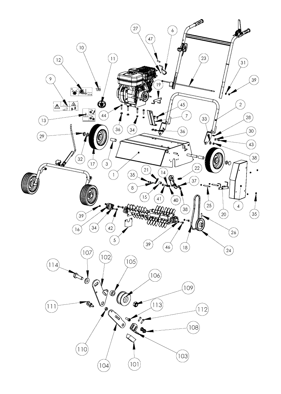 Product Complete Diagram and Parts List for S500PRO 967637301 Husqvarna Dethatcher