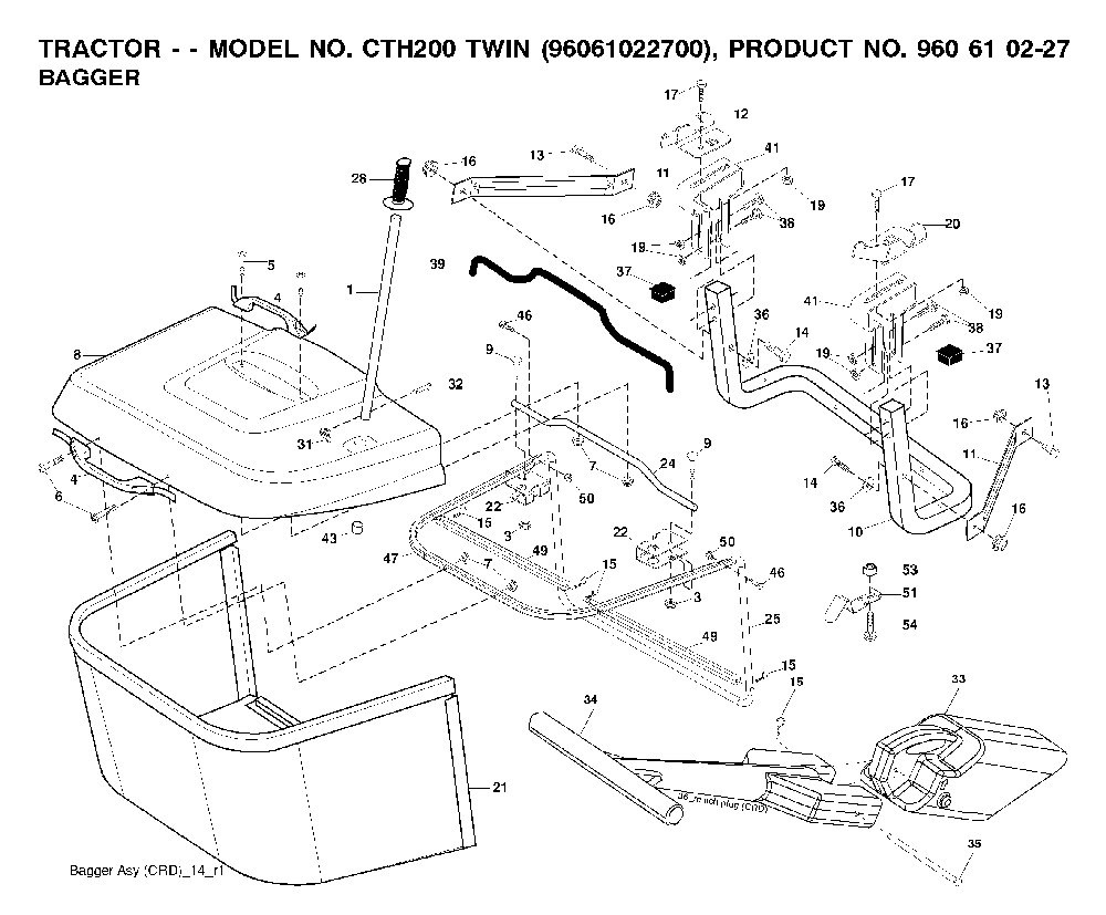 Bagger Diagram and Parts List for CTH200TWIN (96061022700)(2008-01) Husqvarna Lawn Tractor