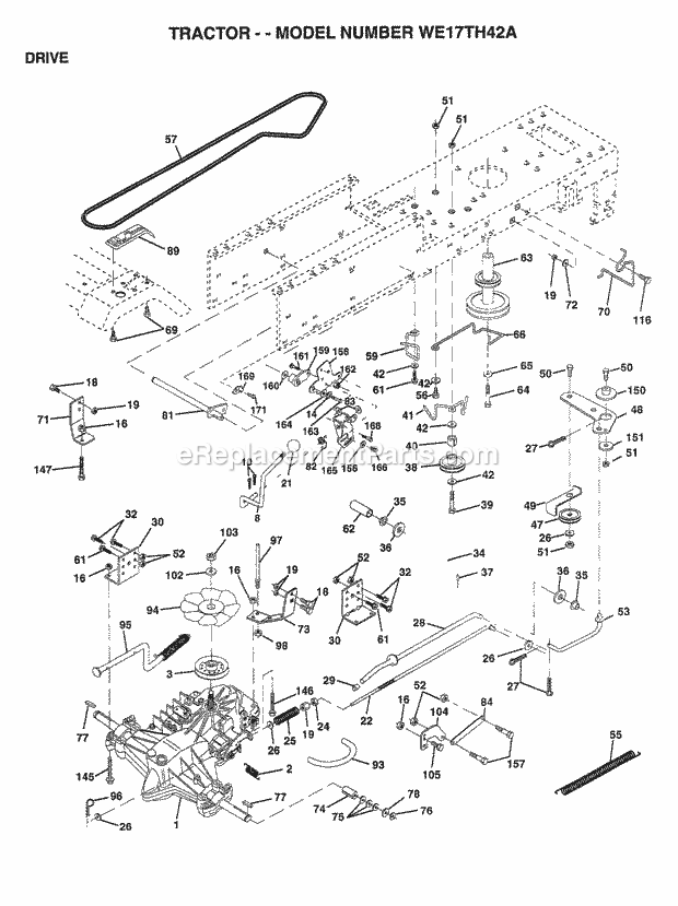 Drive Diagram and Parts List for WE17TH42A 1999 Husqvarna Lawn Tractor
