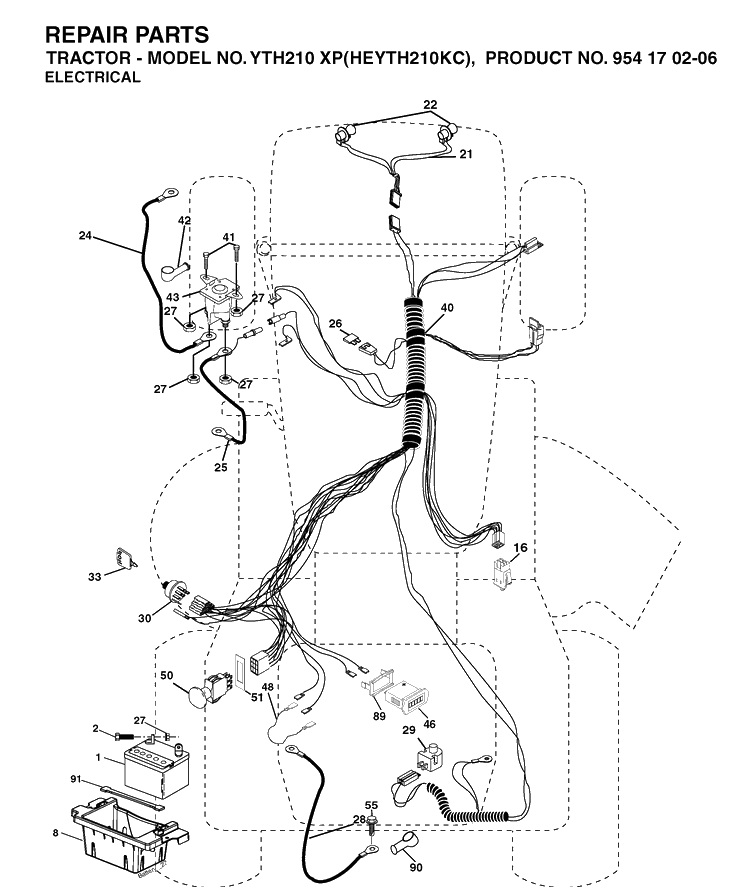 Electrical Diagram and Parts List for YTH210XP (HEYTH210KC)(2004-06) Husqvarna Lawn Tractor