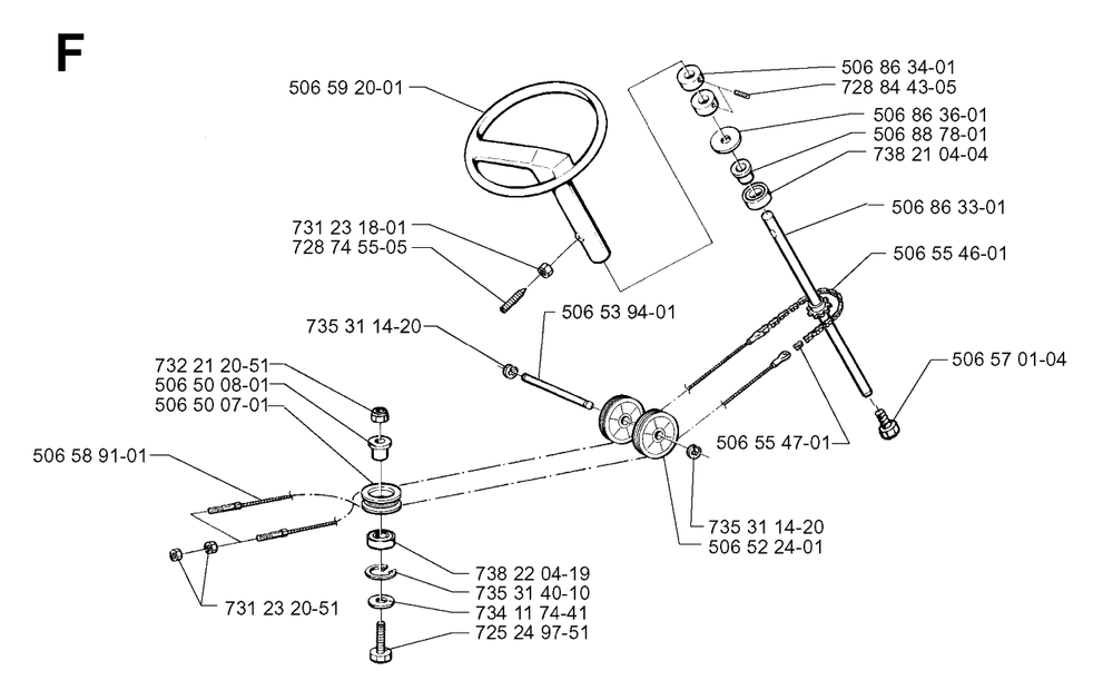 Steering Diagram and Parts List for R11BIO 1999-04 Husqvarna Lawn Tractor