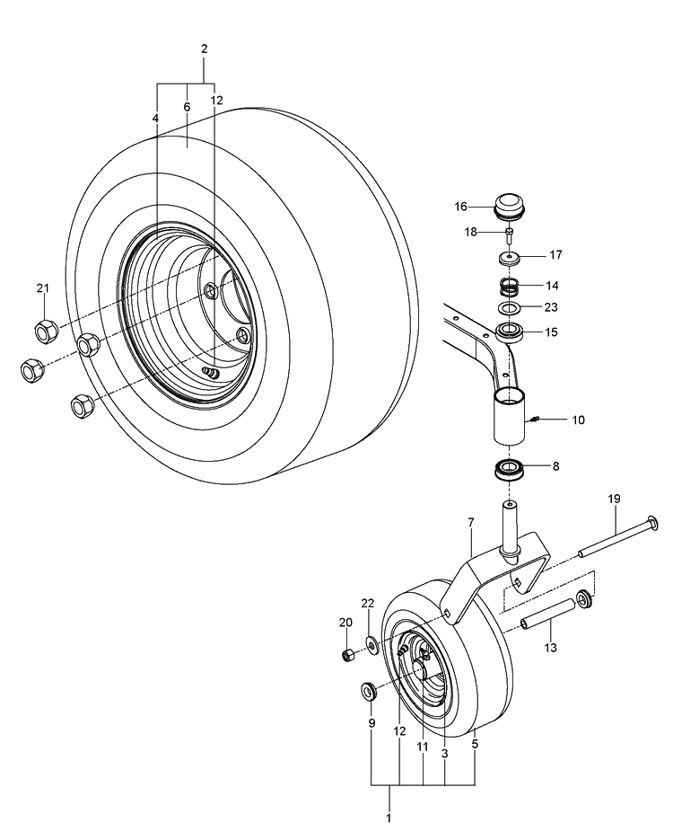 Wheels And Tires Diagram and Parts List for EZ4824TFBF (96665950201)(2012-06) Husqvarna Lawn Mower