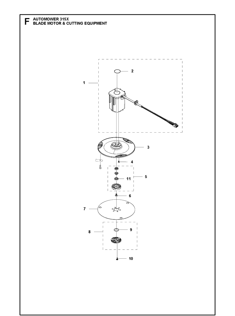 Blade Motor And Cutting Equipment Diagram and Parts List for 315X 2020 Husqvarna Lawn Mower