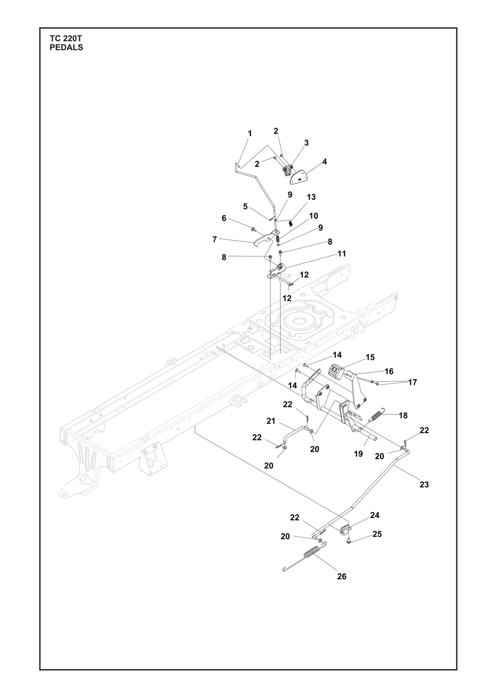 Pedals Diagram and Parts List for TC220T  Husqvarna Lawn Tractor