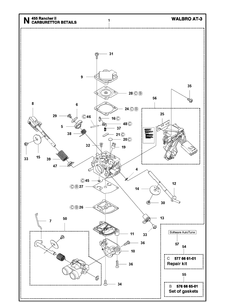 Carburetor Details Diagram and Parts List for 455 (Rancher II)(2012-06) Husqvarna Chainsaw