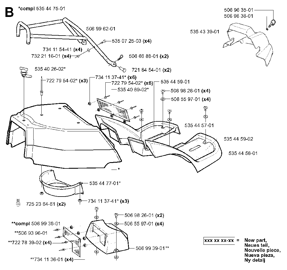 Hood Diagram and Parts List for RIDERPRO18 (953521901)(2004-01) Husqvarna Lawn Tractor