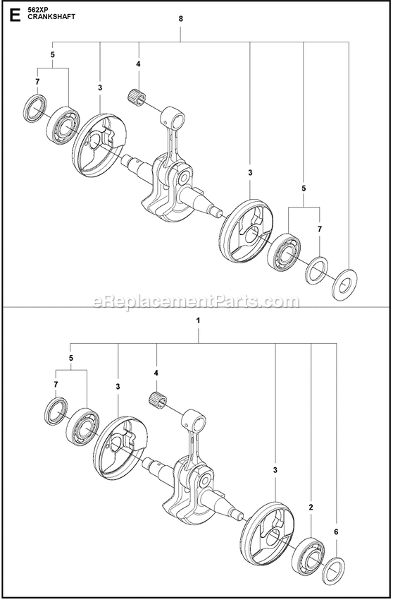 Crankshaft Diagram and Parts List for 562XPG  Husqvarna Chainsaw