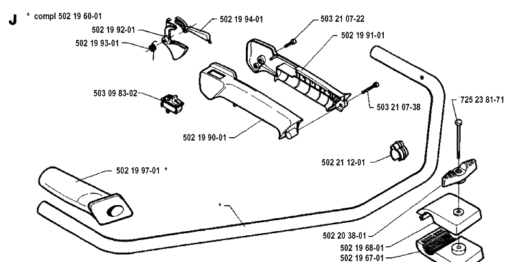 Shaft And Handle Diagram and Parts List for 235R 19930600001-19940600000 Husqvarna Brush Cutter