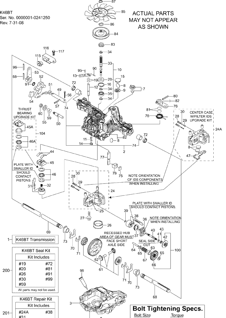 Transmission Diagram and Parts List for 504054208 2008-01 Husqvarna Engine