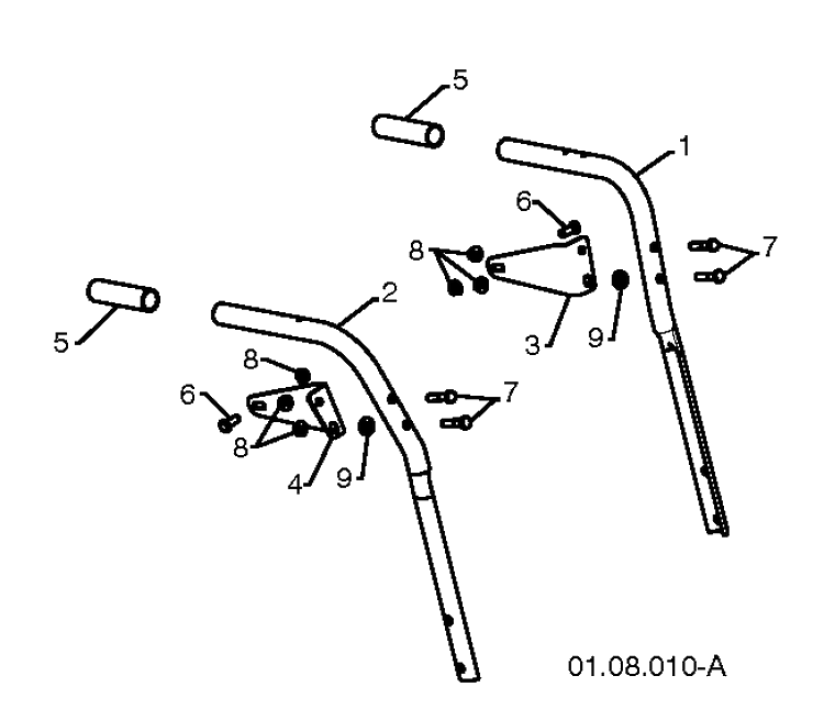 Handle Diagram and Parts List for 924SB 2010-08 Husqvarna Snow Blower