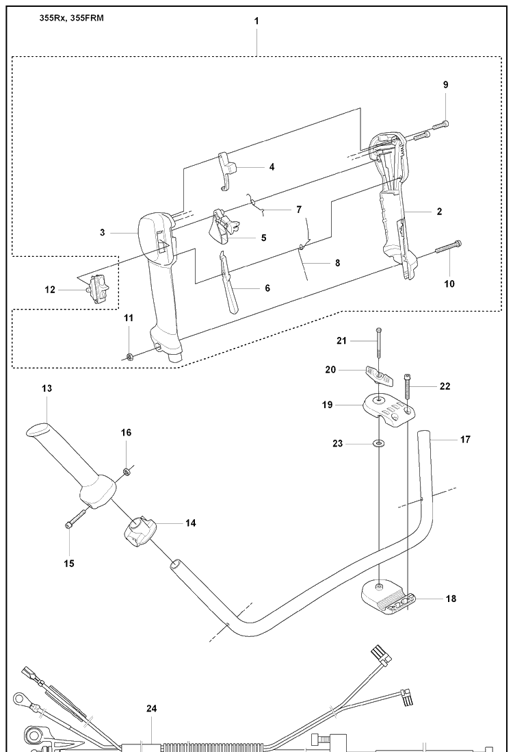 Throttle/355rx, 355frm Diagram and Parts List for 355FXT 2008-07 Husqvarna Brush Cutter