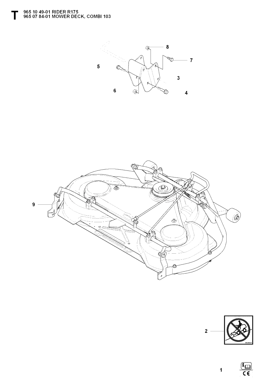 103cm Cutting Deck Diagram and Parts List for R175 (965104901)(2007-01) Husqvarna Lawn Tractor