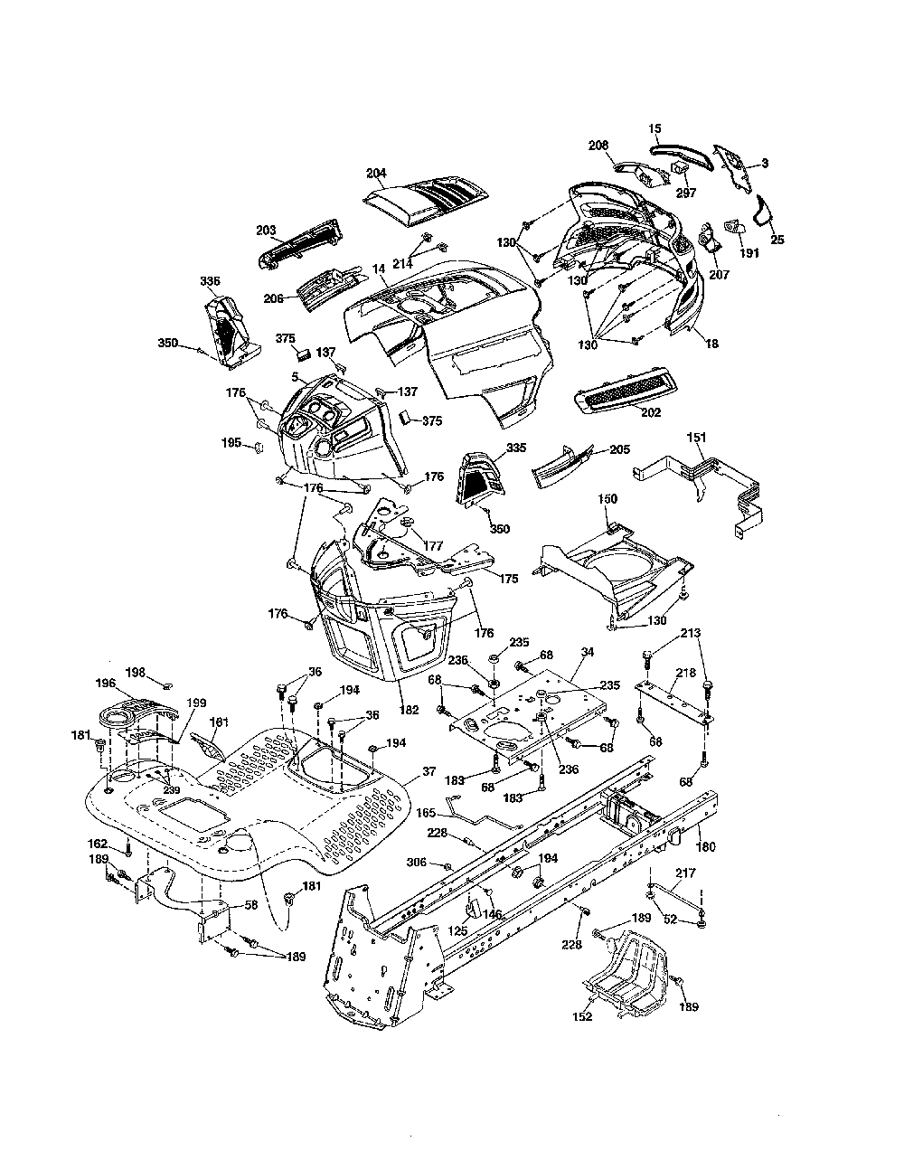 Chassis/enclosures Diagram and Parts List for GT54CS-502140  Husqvarna Lawn Tractor