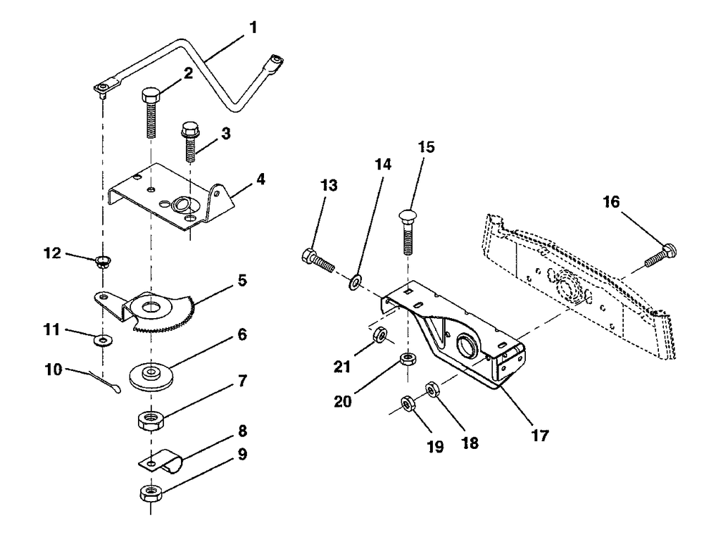 Sector Gear/Axle Support Diagram and Parts List for LT100 (954000312-A)(1991-07) Husqvarna Lawn Tractor