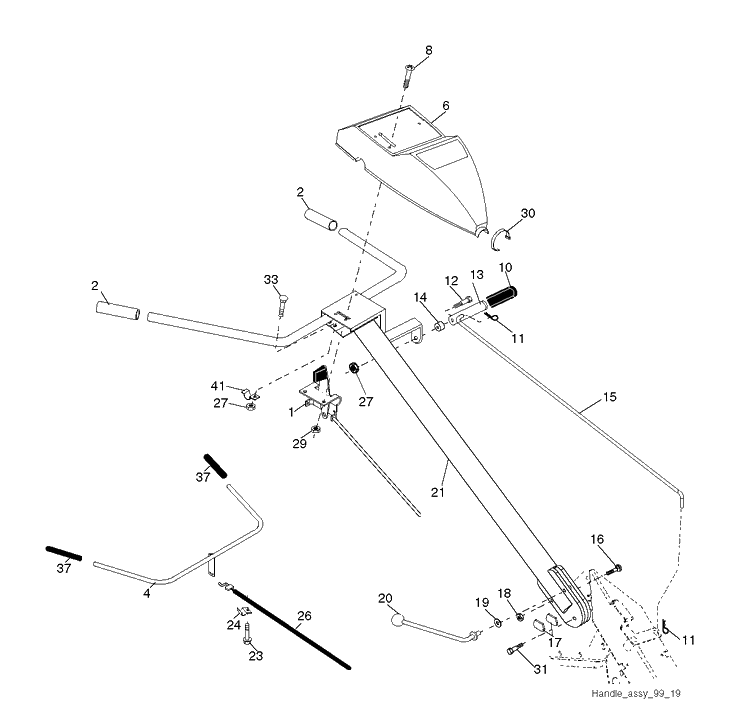 Handle Diagram and Parts List for DRT900 (96093001800)(2010-11) Husqvarna Cultivator