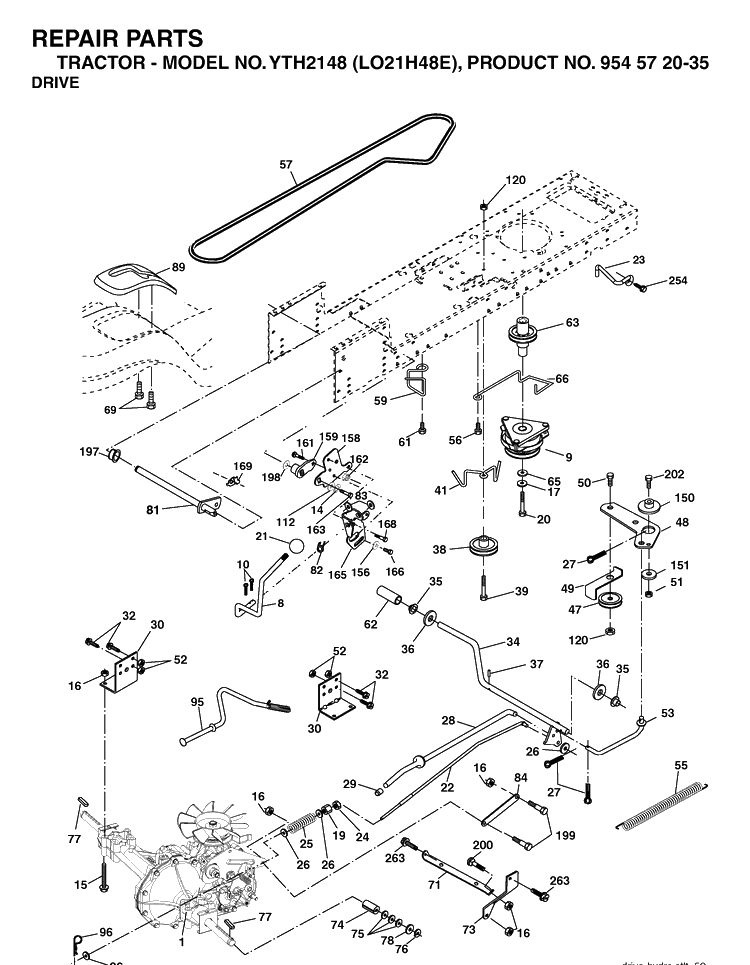 Drive Diagram and Parts List for YTH2148-LO21H48E 2005-05 Husqvarna Lawn Tractor