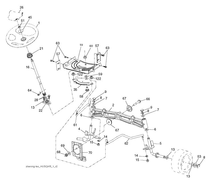 Steering Diagram and Parts List for YTH22V46 (96045004200)(2012-10) Husqvarna Lawn Tractor