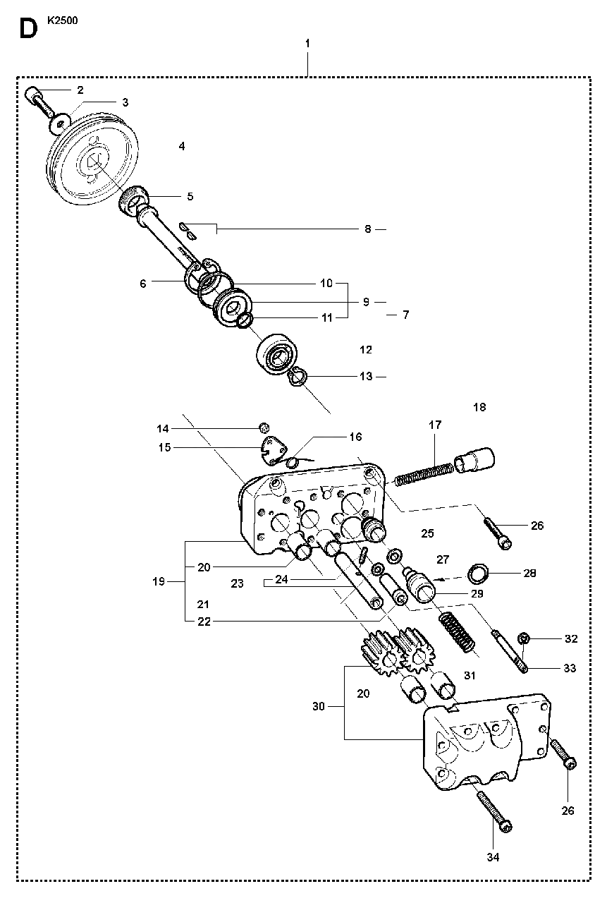 Hydraulic Pump - Motor Diagram and Parts List for K2500 2009-02 Husqvarna Circular Saw