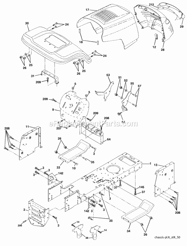 Chassis And Enclosures Diagram and Parts List for WET17H42STA 2003 Husqvarna Lawn Tractor