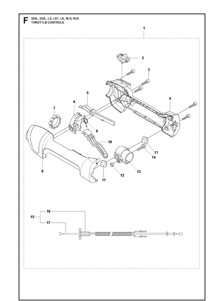 Throttle Controls Diagram and Parts List for 525LS 2013-03 Husqvarna Brush Cutter