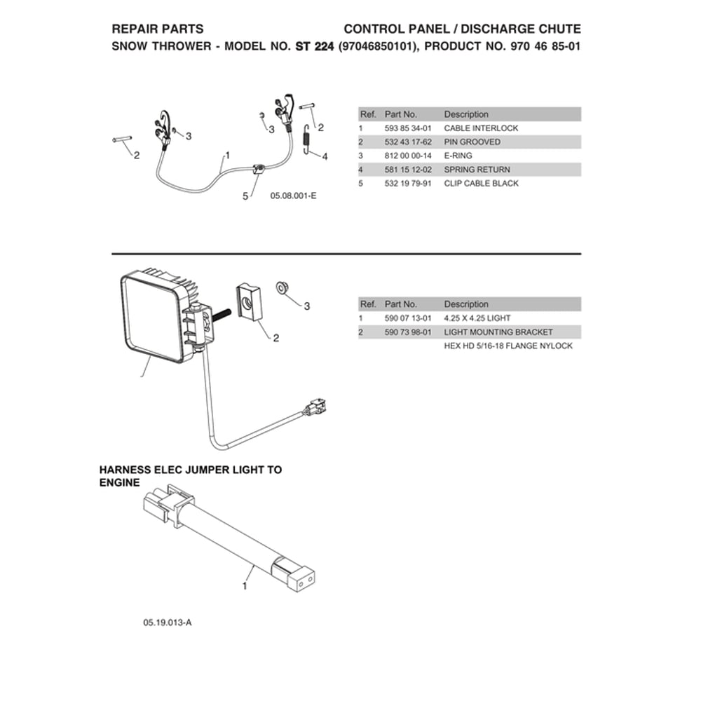 Harness Elec Jumper Light To Engine Diagram and Parts List for 970528602  Husqvarna Snow Blower